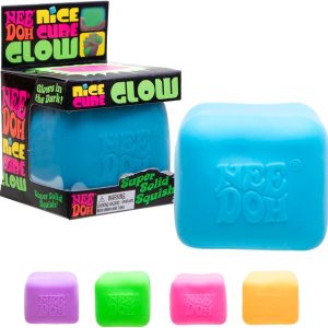 Schylling NeeDoh Nice Cube Glow - Sensory Toy with a Super Solid Squish - Glows in the Dark and Always Returns to its Square Shape - Color May Vary (1 Cube Per Pack)