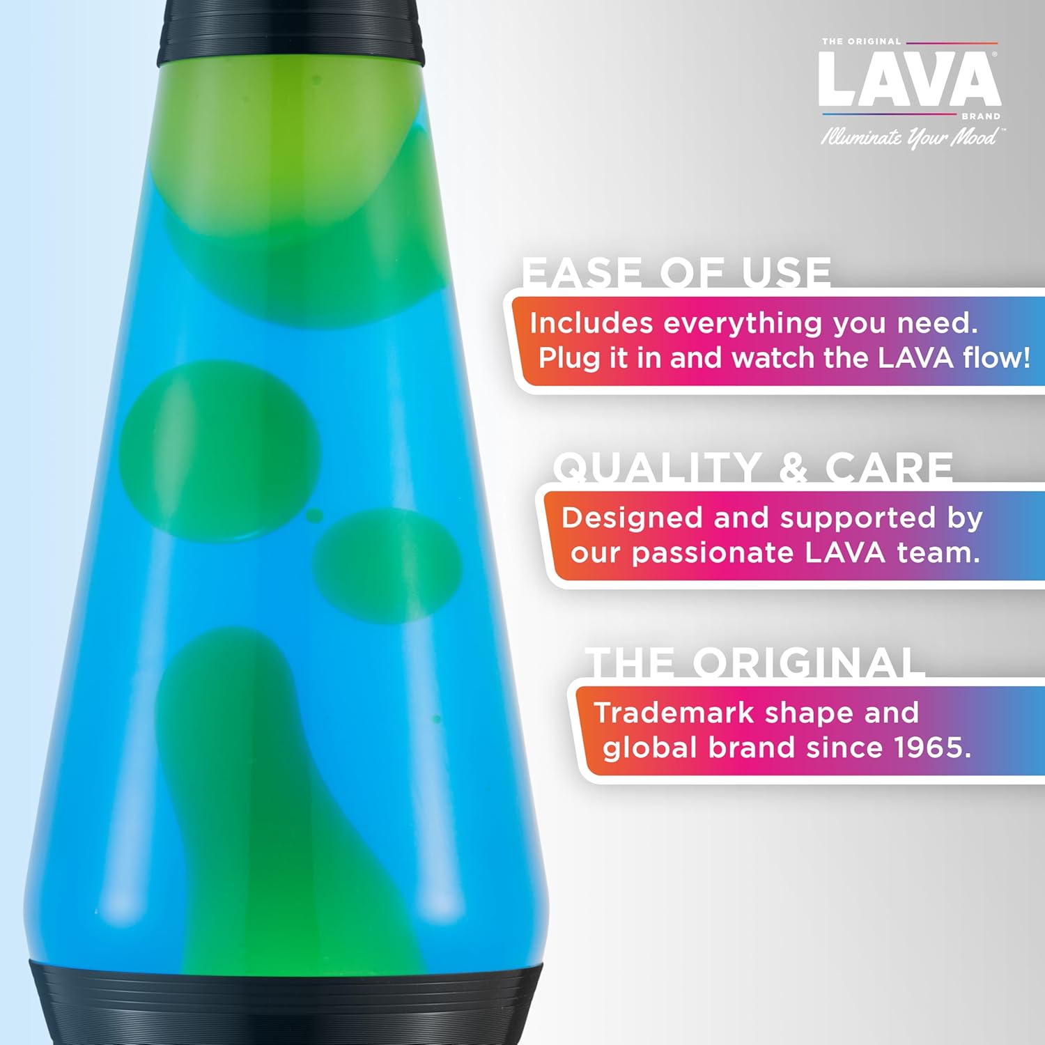 Lava The Original Lamp - 14.5” Vinyl Record Grooved Base - Classic Liquid Motion Lamp - Yellow and Blue Liquid - Item #2020 (Amazon Exclusive) - Image 2